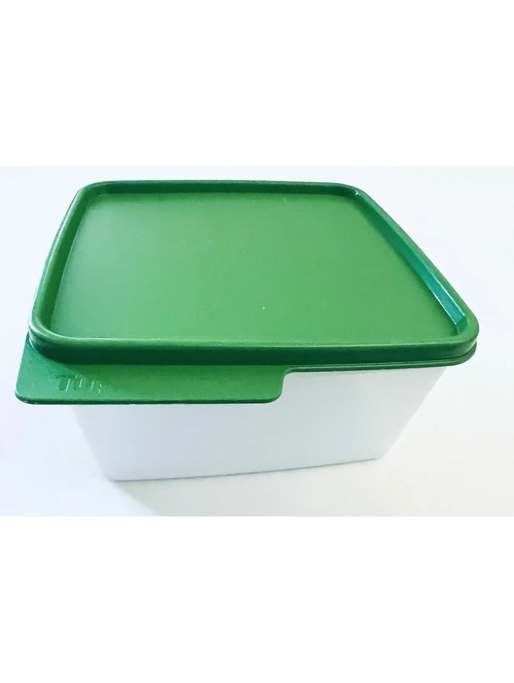 VTG Tupperware 2L Square Storage Container 6588A-5 Green Seal Lid 6589A-5 White
